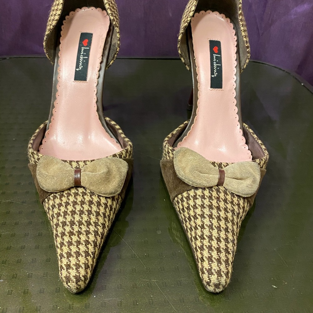 🌸 LUICHINY SHOES Houndstooth Design Suede Bow